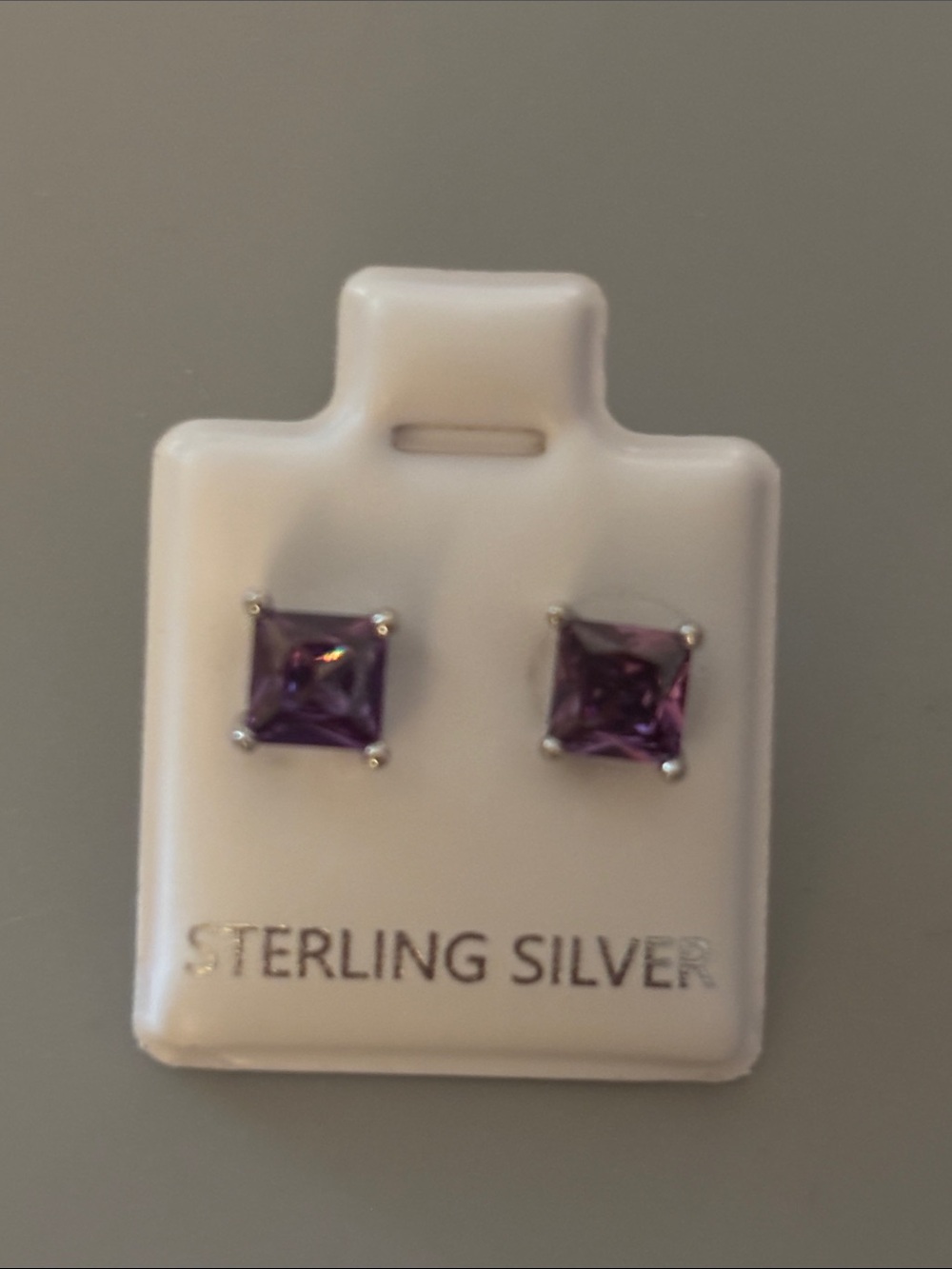 Sterling Silver Purple Square Stud Earrings
